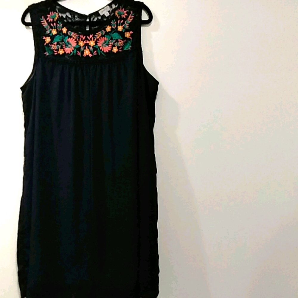 Avenue Navy knee length Embroidered Dress